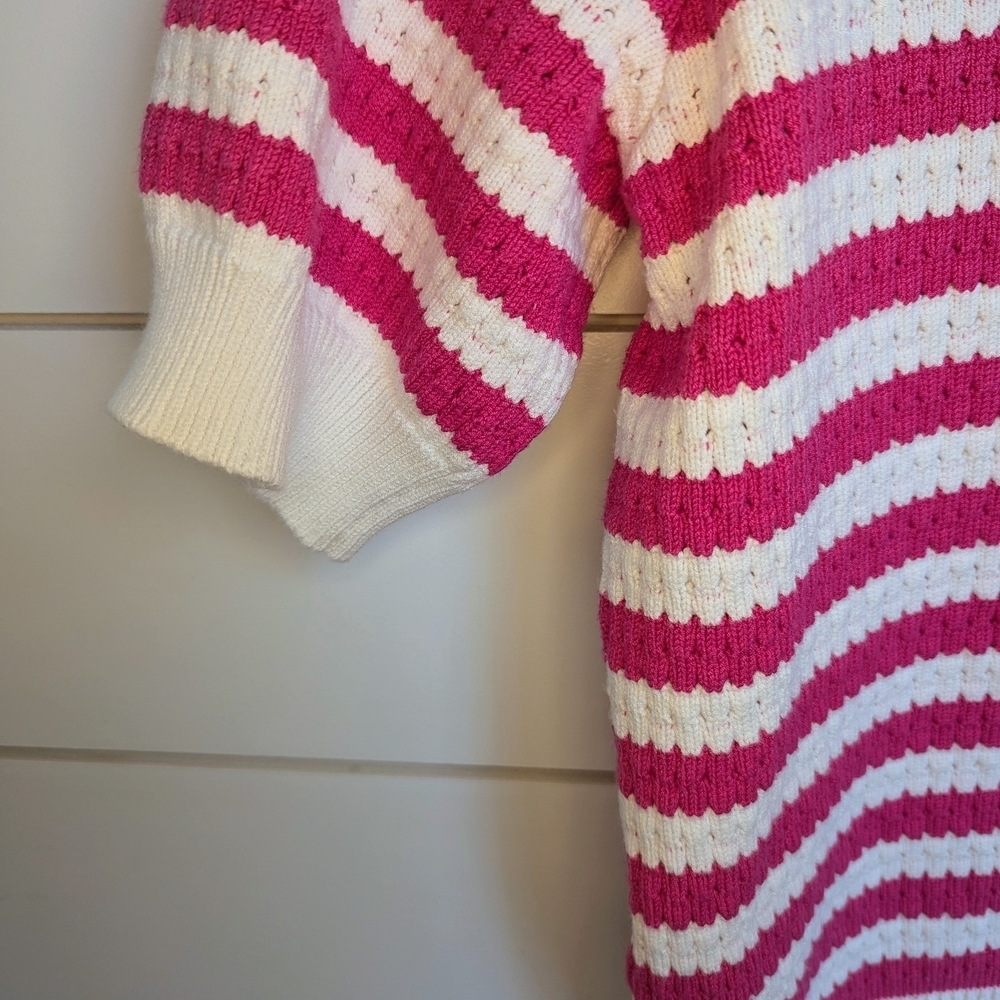 Open Stitch Short Sleeve Sweater Top Pink Stripe Large Skies Are Blue - Picture 3 of 5